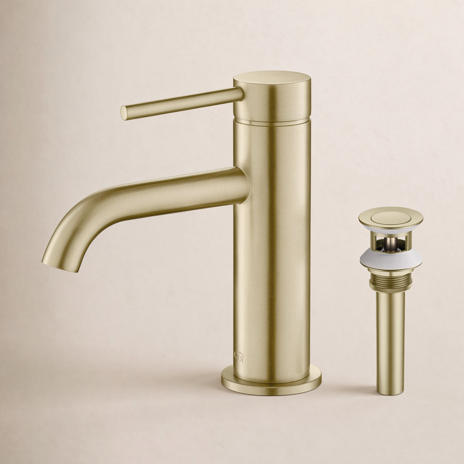 Circular Single-Hole Bathroom Faucet, Drain Assembly Included, Brushed Gold