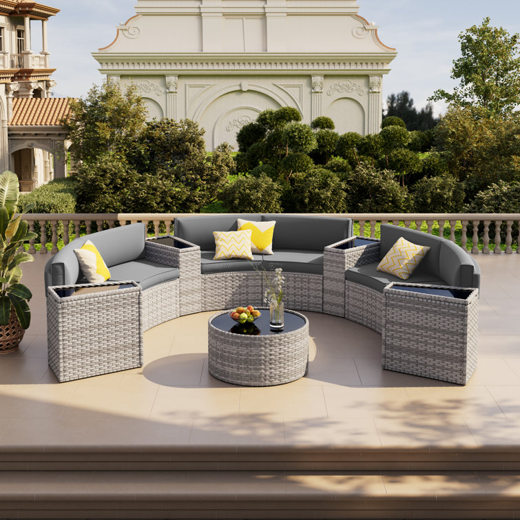 6 - Person Fully Assembled Curved Patio Conversation Set With Side Table