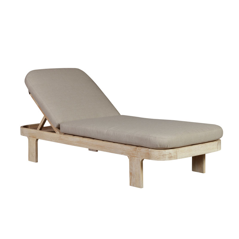 Eclipse Outdoor Solid Teak Wood Sun Lounger - Fabric, Natural Wood, Gray