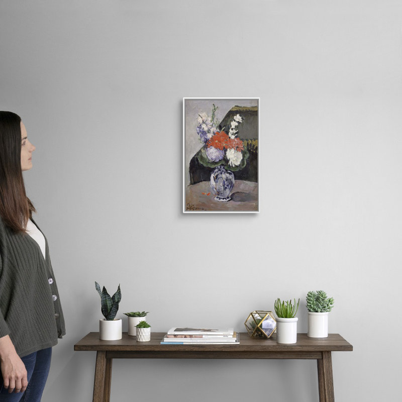 "Flowers in a Small Delft Vase, C.1873" par Paul Cezanne - Reproduction d'art sur toile, H 20 po x l 14 po x P 1,75 po