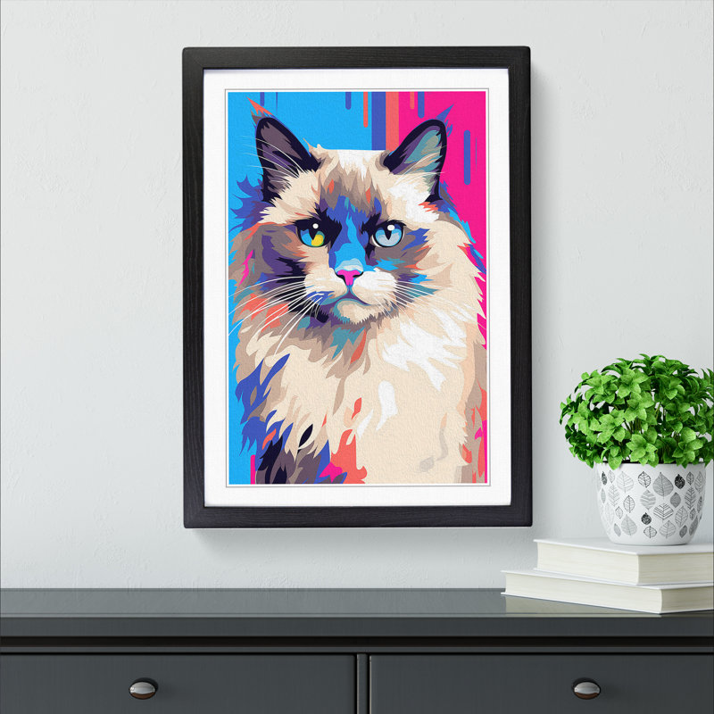 XYZ-FRM-V1223-5383 Ragdoll Cat Pop - Single Picture Frame Print on Wood, 34cm H x 25cm W x 2cm D, Black