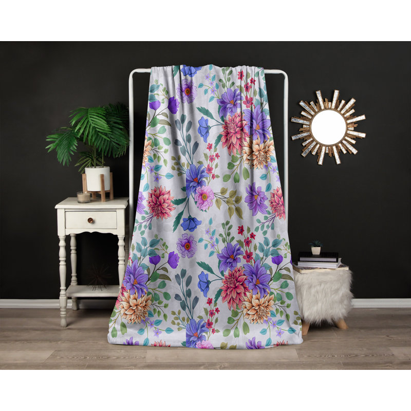 Throw Blanket, 51" W x 60" L, Floral/Abstract, Purple/Pink/Green