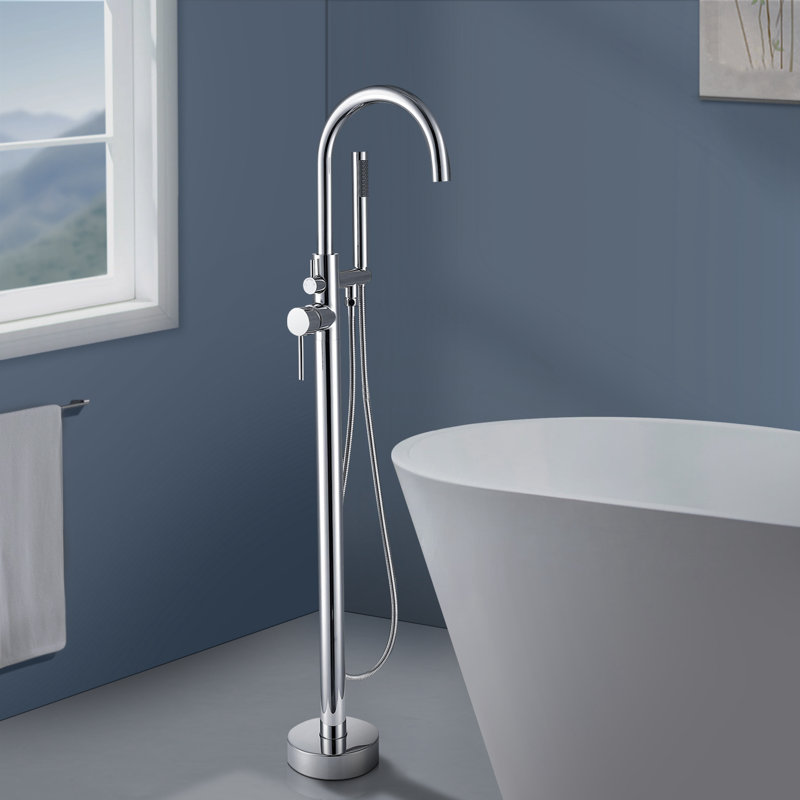 Topcraft Single Handle Floor Mounted Freestanding Tub Faucet with Handheld Shower, Chrome