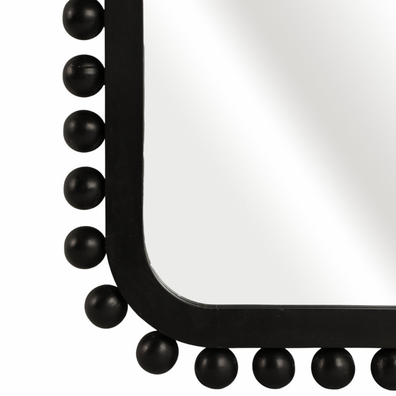 Contemporary Wood Framed Mirror with Rounded Rectangle Design and Beaded Fir Border for Modern Style Decor, Black