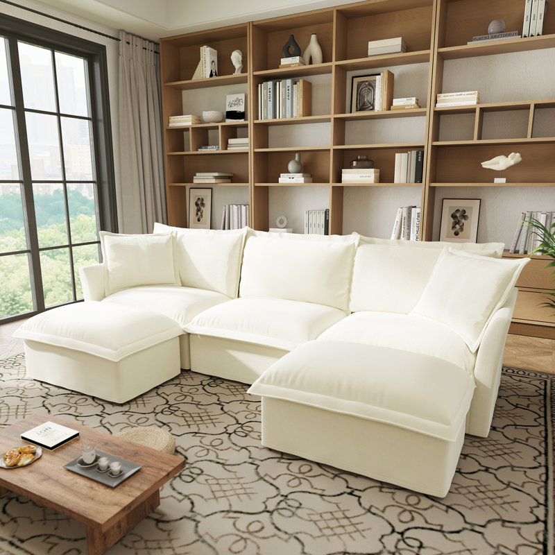 U-Shaped Sectional Sofa W/Reversible Footrest, 5-Seater Convertible Corner Couch With 2 Ottomans ,Modern Minimalist Soft Sofa & Couch For Living Room