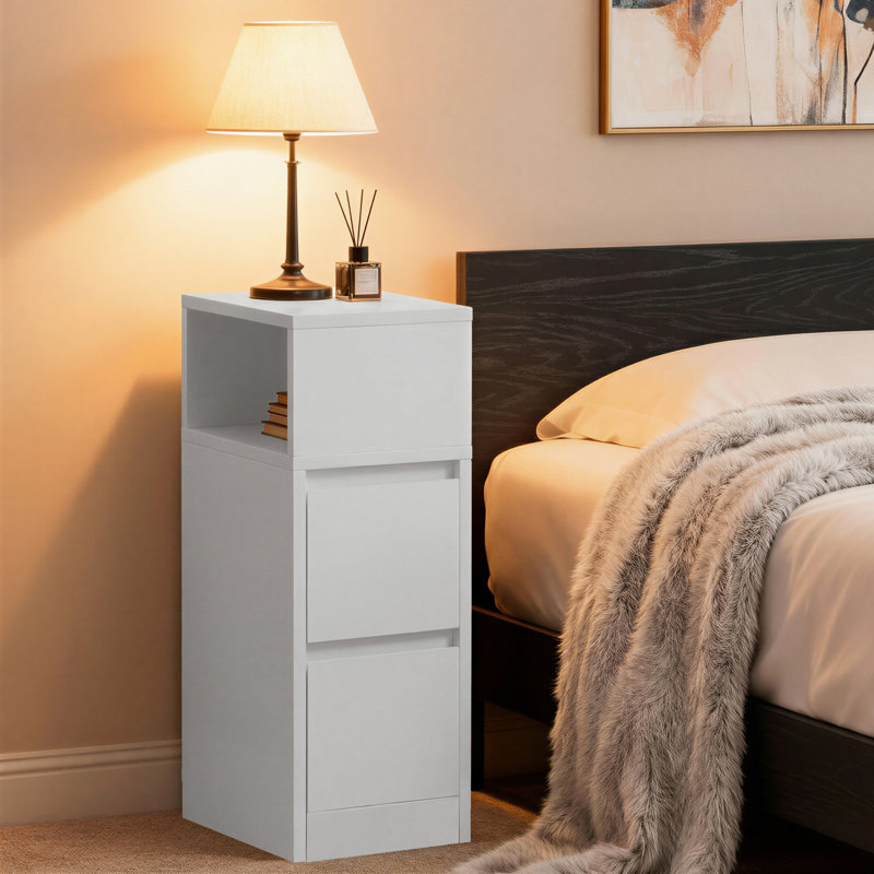 Anushan 25cm W Manufactured Wood Bedside Table, White