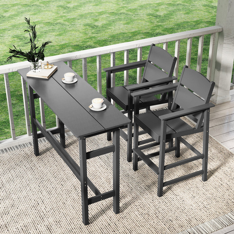 Outdoor Bar Table And Chairs Set, Adirondack Bar Chairs Set Of 2 And Bar Height Table, All Weather Hdpe Outdoor Patio Bar Set, Outdoor Furniture For Outside, Poolside, Backyard, Garden