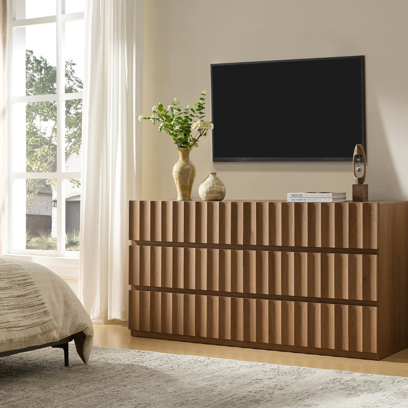 Commode 3 tiroirs - Commode en bois cannelé très large 31,29 po, Chêne ambré