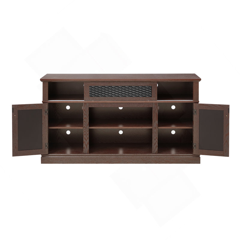 Meuble télé avec espace de rangement et porte coulissante pour le salon, Cerisier, Non