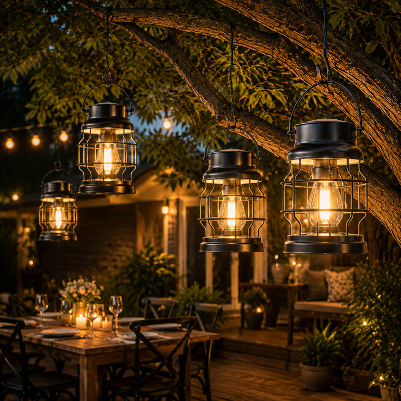 Lanterne suspendue solaire à énergie solaire avec lumière DEL blanc chaud, lanterne décorative en métal rétro pour patio, jardin, porche et camping