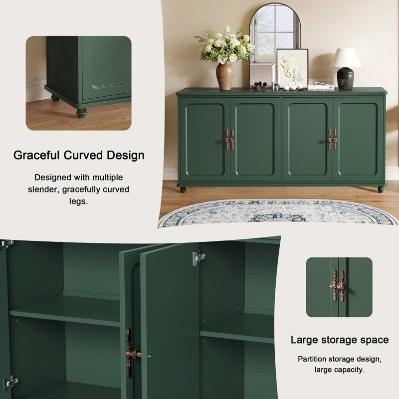 Veltri  60-In Vintage Four-Door Cabinet（2 PCS）, Green