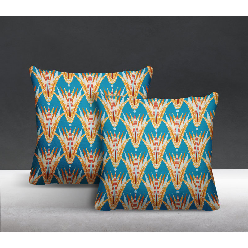 Oreiller carré intérieur / extérieur Hatton, L 15 po x H 15 po, Turquoise