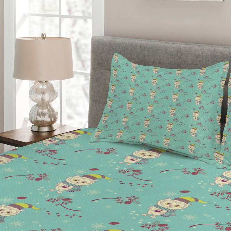 Owl Polyester Coverlet, King Bedspread + 2 Shams