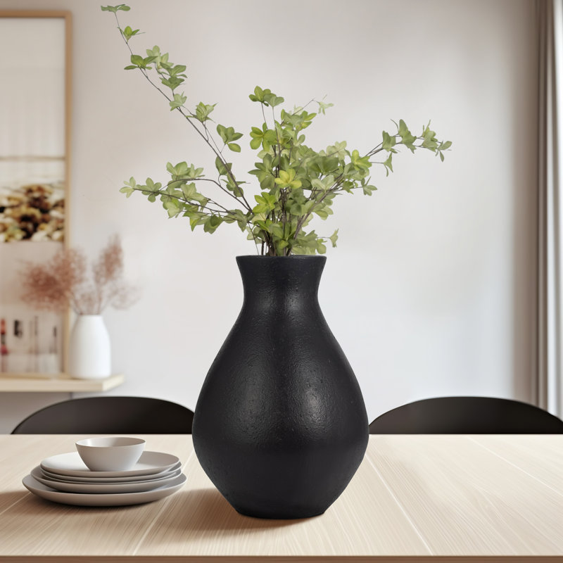 Terre cuite, vase unique 19 po, rond, texturé, Ivoire/beige