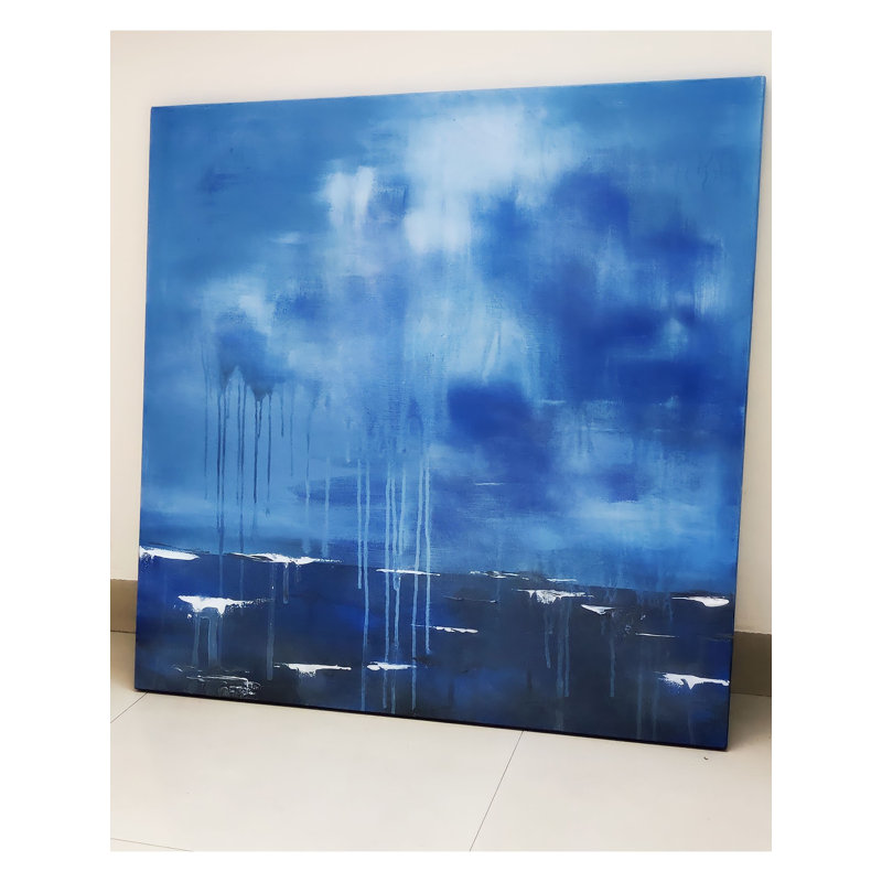 Inclement View of Sea and Sky Acrylic Wall Art - Original Canvas Painting by Kapil Vadhera, Contemporary Landscape Abstract Decor