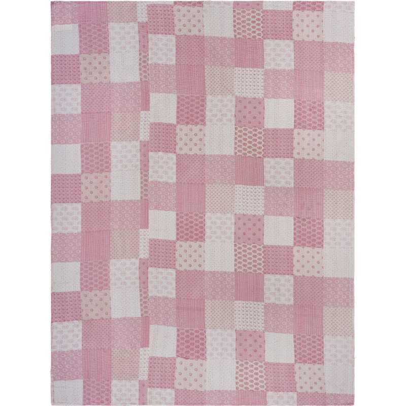Knitted Cotton Throw, Pink Geometric Shapes
