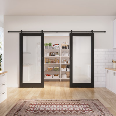 2x36in.x 80in.1 Lite Black Door Slab Prefinished Surface With All Barn Door Hardware Kit