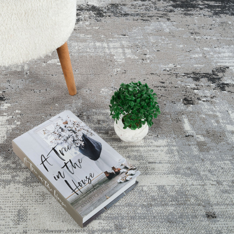 Machine Washable Liam Gray/Black Rug, Runner 3' x 12'