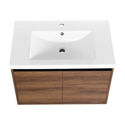 Meuble-lavabo de 30 po avec lavabo en résine et armoire à 2 portes en bois d'ingénierie durable pour résister aux égratignures, à la corrosion, à la ternissure, à la douche extérieure et à la salle de lavage