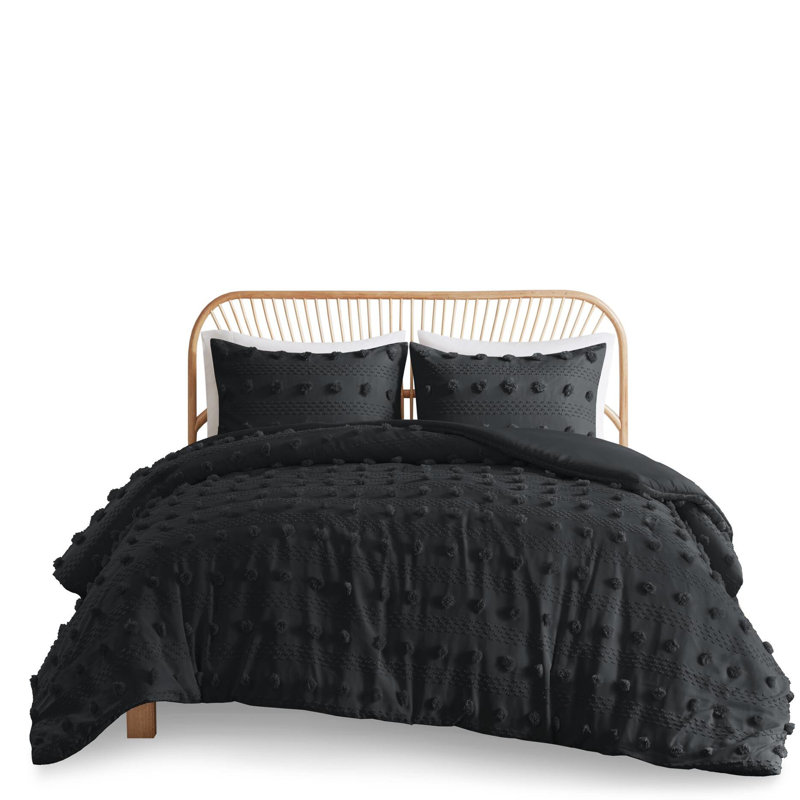 Housse de couette pour lit simple / simple TG, noire, avec envers en microfibre, attaches intérieures pour plus de stabilité
