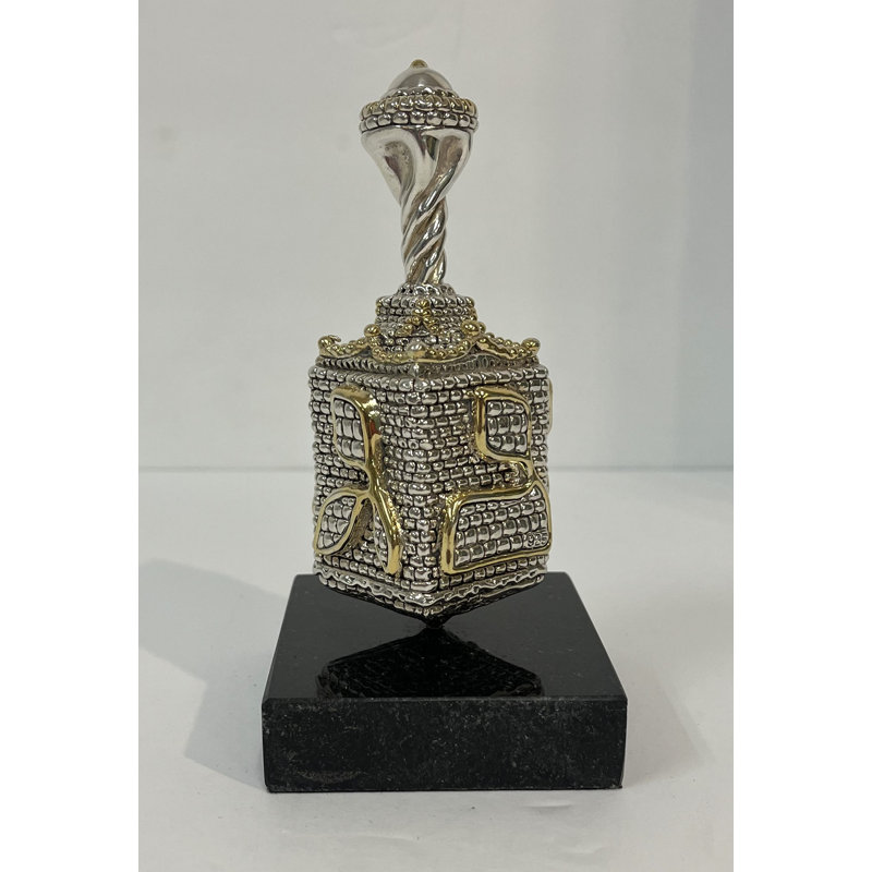 Dreidel argent et or Electroform sur base de marbre - Décoration décorative de luxe Judaica