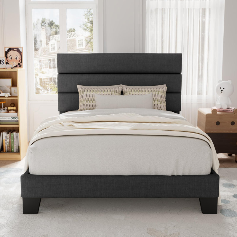 Platform Bed Frame with Headboard, Twin, Dark Gray