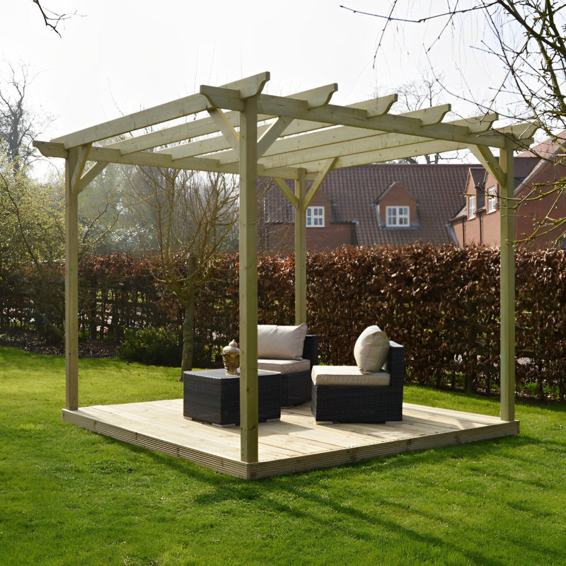 Aghi 4.2m x 4.2m Wood Pergola, Light Green