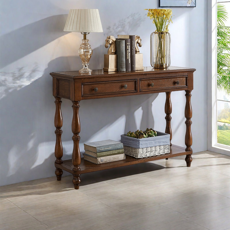 Console ouverte en bois de style américain, H 30,71 po x l 43,31 po x P 15,75 po, Marron foncé