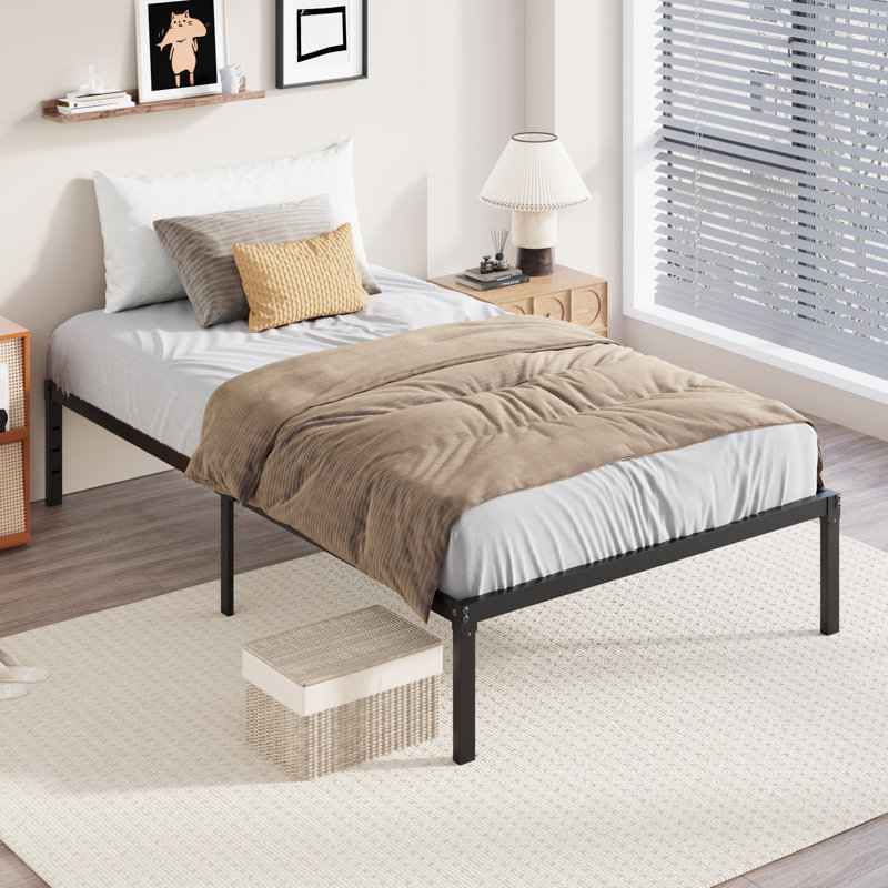 Modern Metal Bed Frame, No Box Spring Needed, Twin