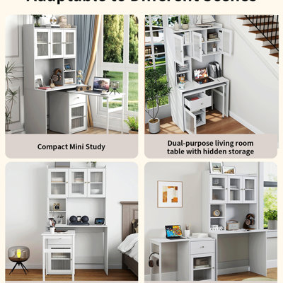 Antheris Modern Computer Desk Set with Glass Doors