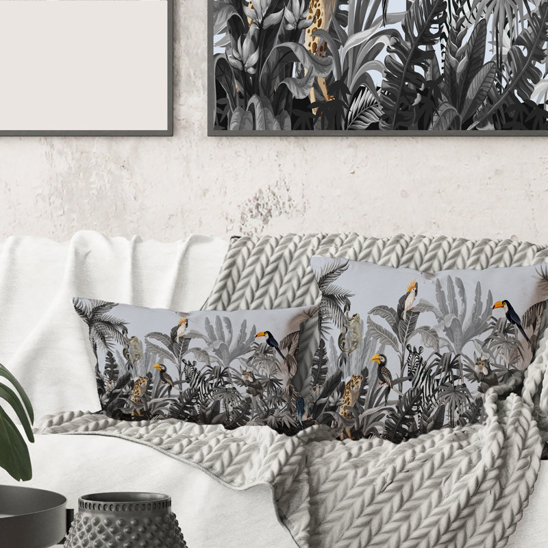 Coussin Rectangle, chinoiserie avec oiseaux et pivoines
