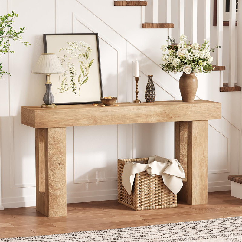 Console de 63 pouces de long, table basse en bois derrière le canapé, table d'entrée de style maison de campagne, Naturel