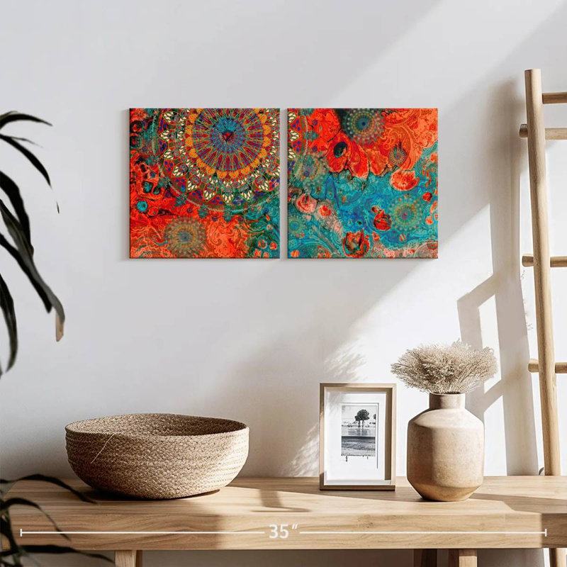 Mandalas tribaux abstraits sur toile, ensemble de 2 pièces, H 10 po x l 21 po x P 1,25 po
