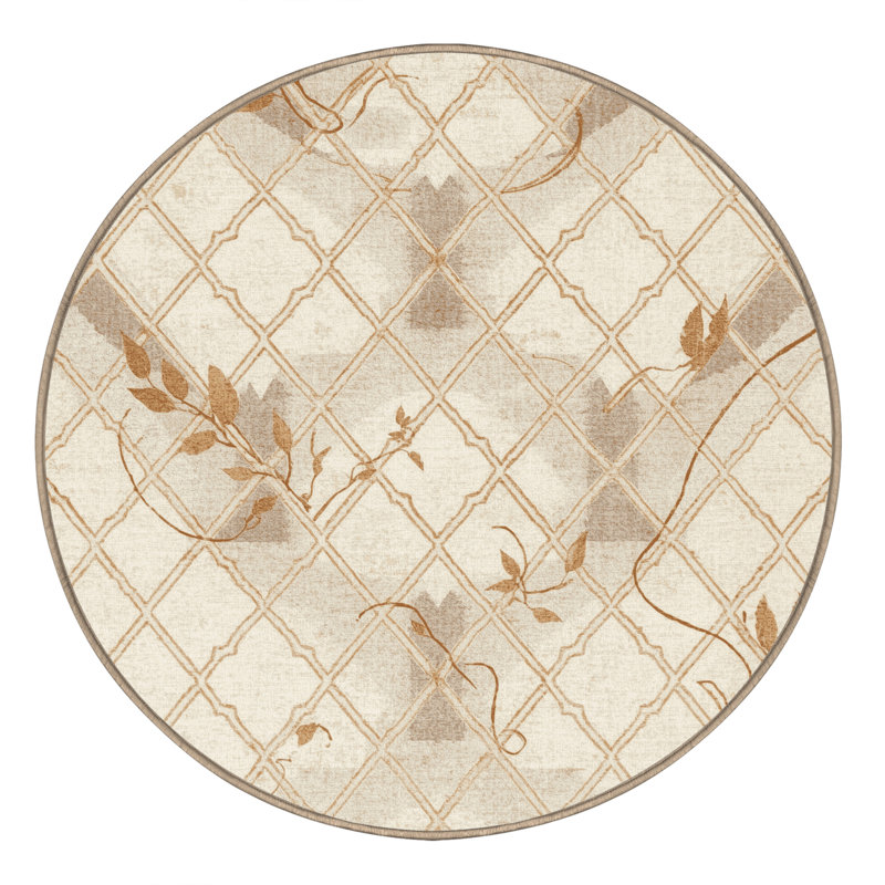 Machine Washable Bensonhurst Garden Trellis Rug in Beige – Beige Binding, 8' Round