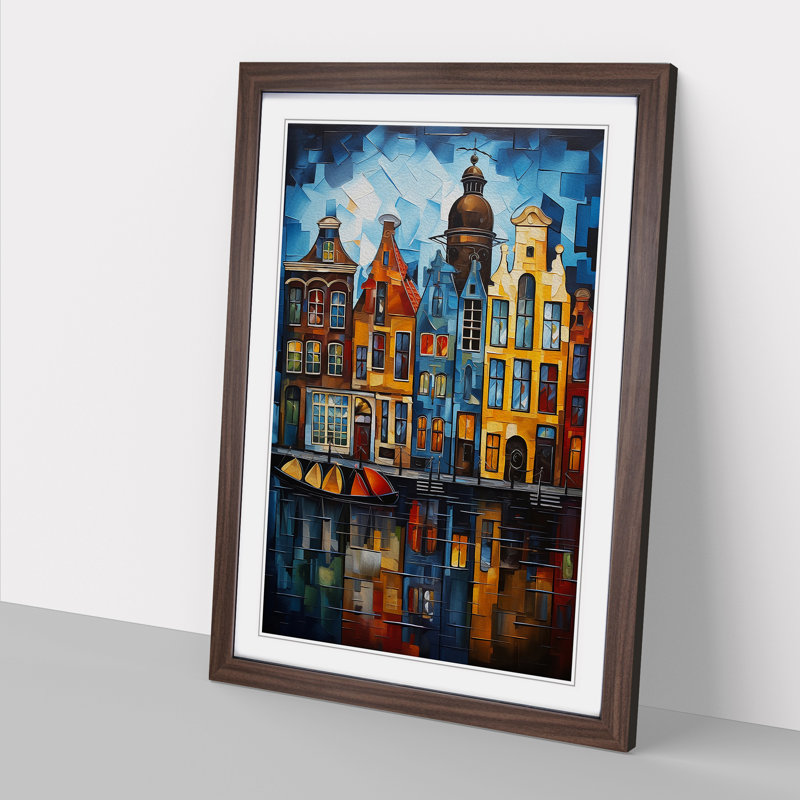 XYZ-FRM-V1223-1788 Amsterdam Abstract No.3 - Single Picture Frame Print on Wood, Walnut , 46cm H x 34cm W x 2cm D