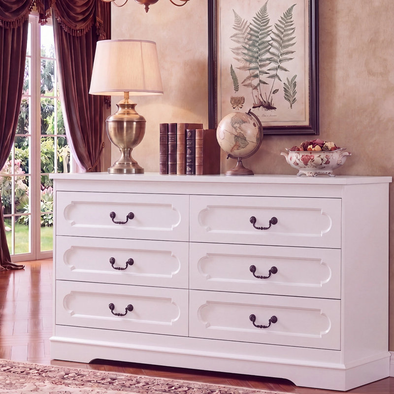 Commode 6 tiroirs pour chambre à coucher, Blanc