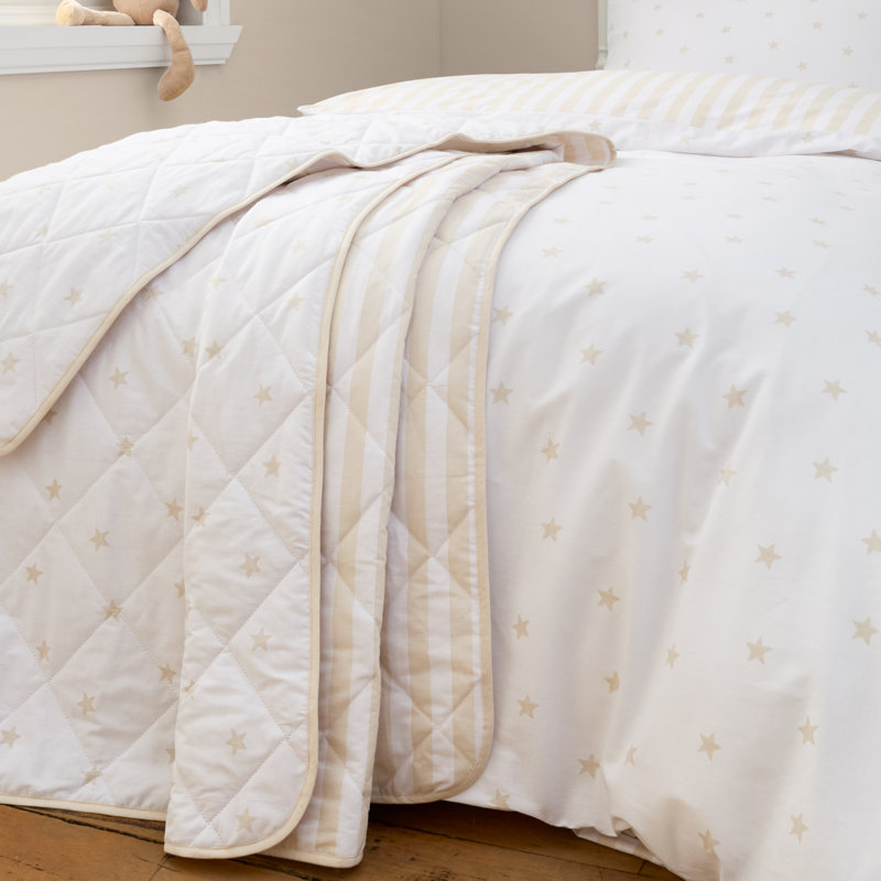 Mini Star & Stripes Cotton Reversible Bedspread, Natural