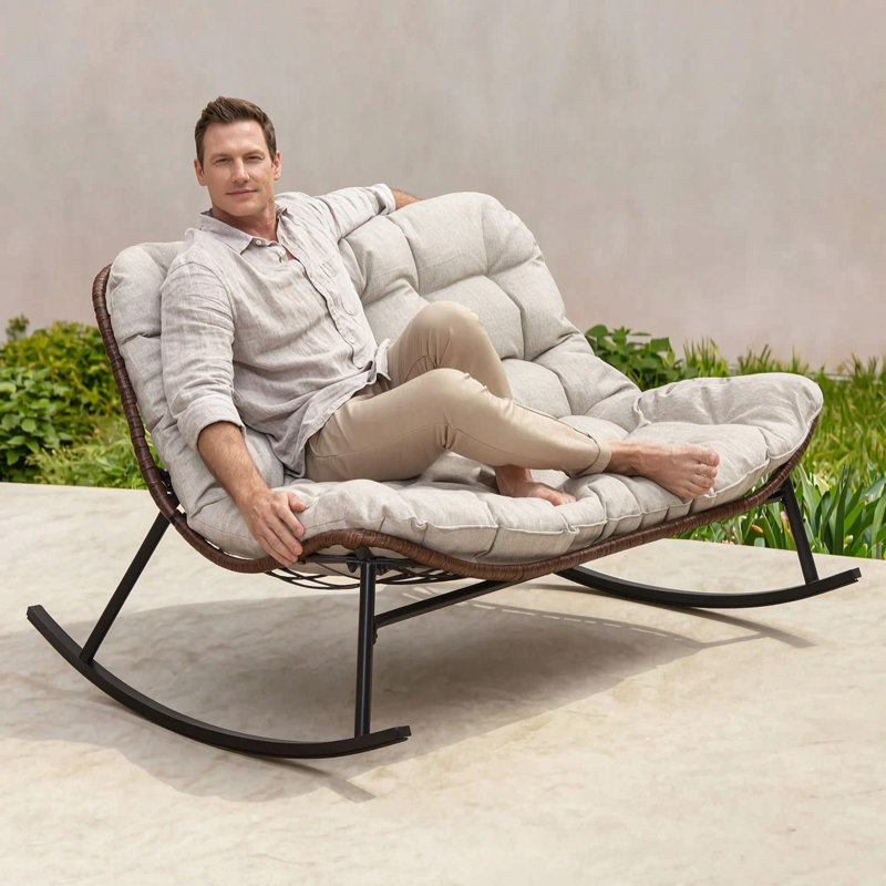 Double fauteuil à bascule Papasan pour 2 personnes avec coussins pour patio