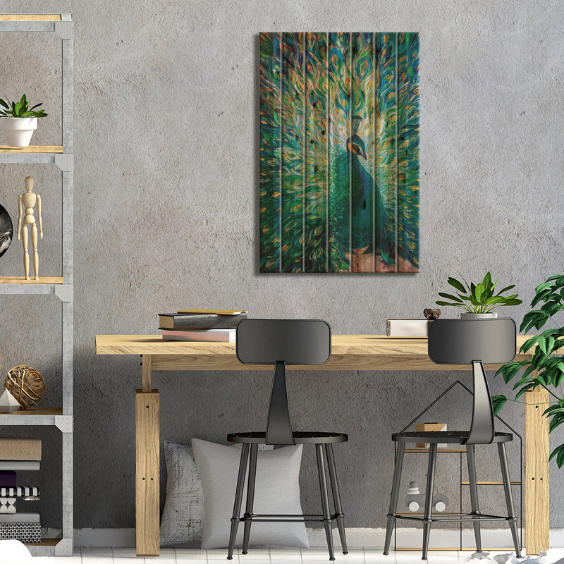 «Peacock XXXII On Wood» par Willson Lau, impression graphique, H 40 po x l 26 po x P 1,5 po