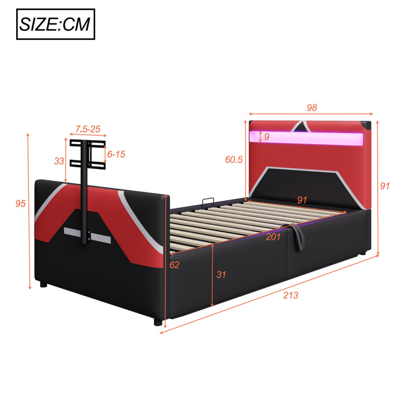 Storage Bed, Black/Red