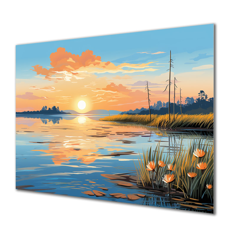 Coucher de soleil océan mosaïque - Art mural en métal Pop Art, H 24 po x l 32 po x P 1 po