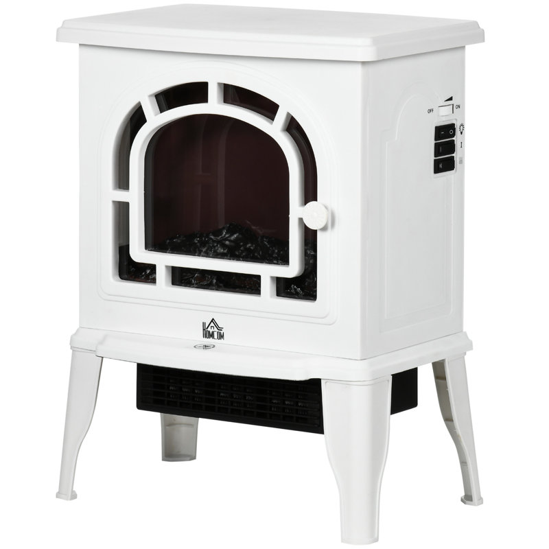 Foyer électrique 18 po, blanc, 750 W / 1500 W, température réglable, effet de flamme à DEL réaliste, protection contre la surchauffe, autoportant, spectacle d'apparence de 160 à 215 pieds carrés,