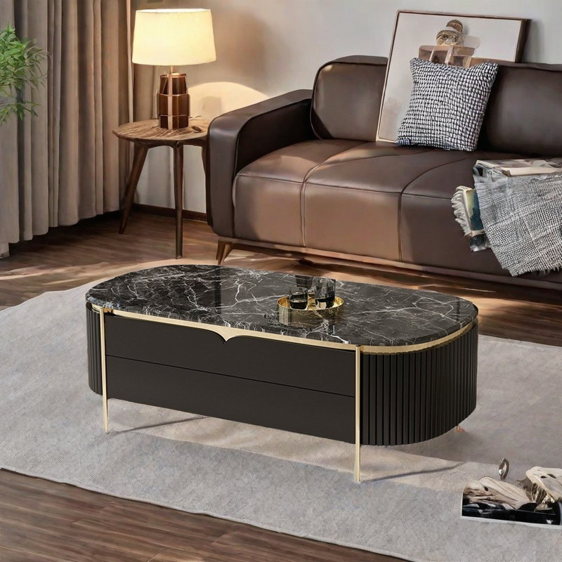 Élégante table basse à tiroir, Noir, noir, noir, noir, H 17,72 po x L 47,24 po x l 23,62 po, Noir, noir, noir, noir