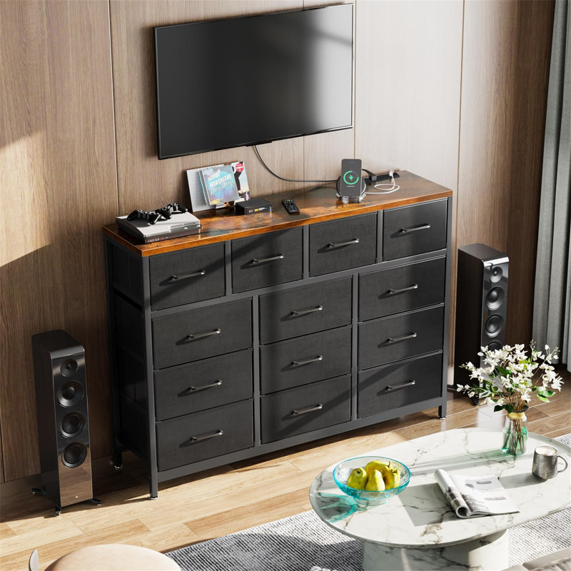 Aleysia Metal 13 - Drawer Chest of Drawers, Black