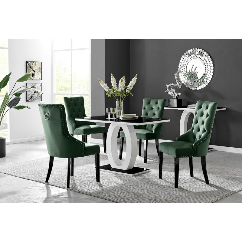 Scottsmoor Halo Dining Table Set in Modern High Gloss with 4 Luxury Velvet Dining Chairs