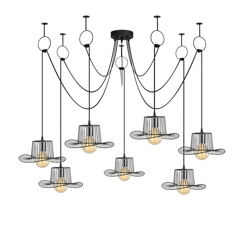 Lustre moderne noir, hauteur réglable, 62,2 po de diamètre x 48,0 po de hauteur | Corps en fer, 7 douilles E27 de 40 W maximum | Conception élégante IP20 pour le salon, la salle à manger et le vestibule, superbe luminaire de fantaisie