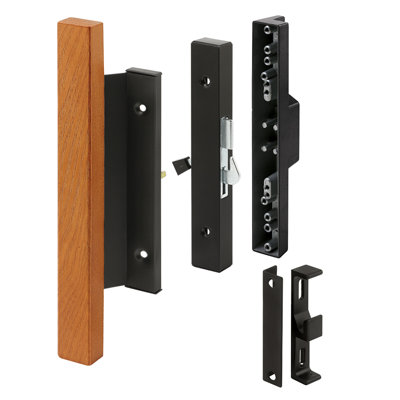 Prime-Line Black Diecast with Hardwood Handle Surface Hook Sliding Patio Door Pull (Single Pack)