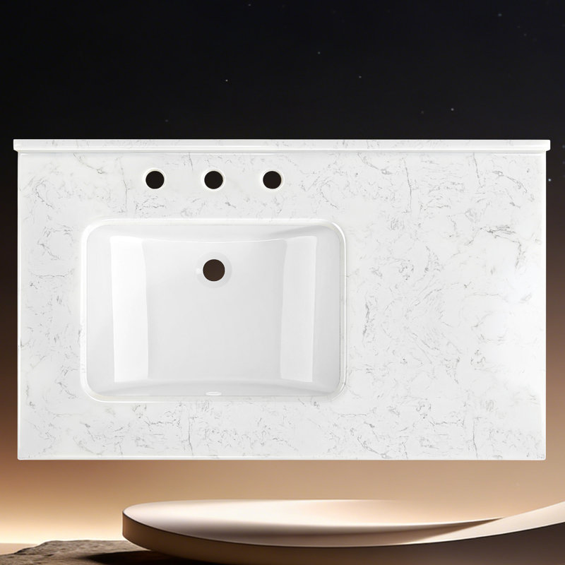 36 In. W X 22 In. D Engineered Stone Carrara White Rectangular Bath Vanity Top Countertop With Single Left Ceramic Sink And 4 In. H Backsplash
