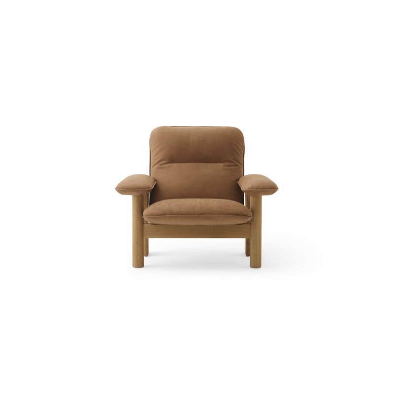 Brasilia Lounge Chair, Dunes 21004 Camel Genuine Leather, Natural Oak