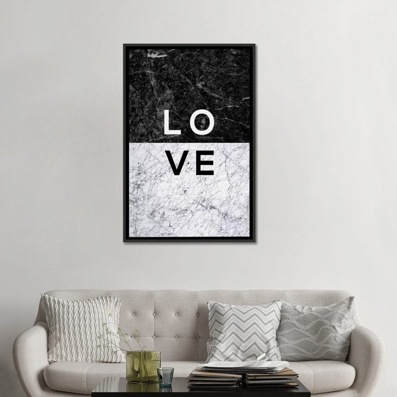 «Love», impression sur toile, H 26 po x l 18 po x P 1,5 po, Toile avec cadre noir, Pas de tapis